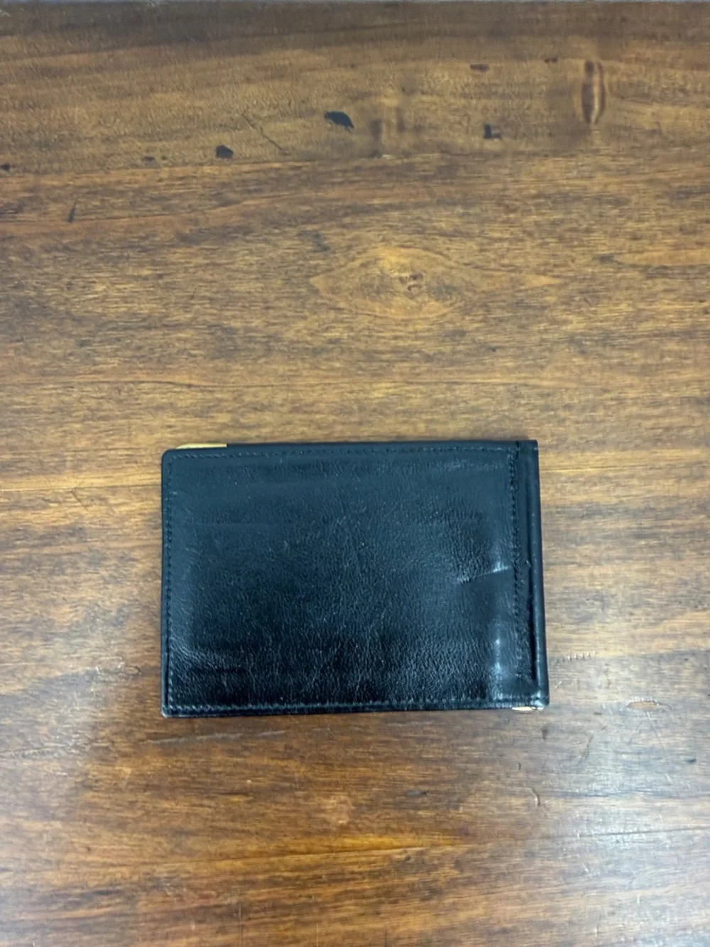 COACH Smooth Leather Money Clip Bi-Fold Wallet — Black w/ Brass — VGC